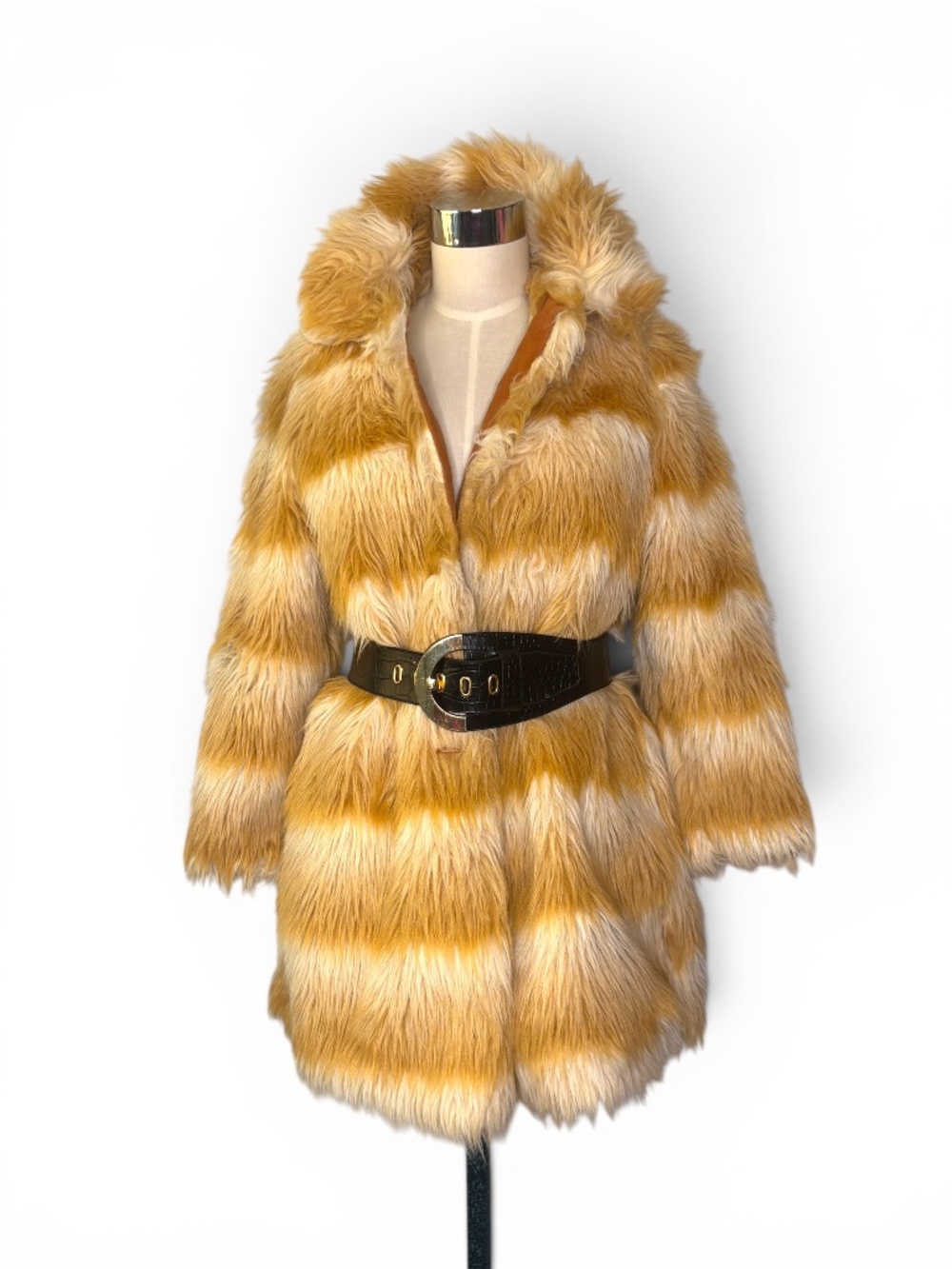 Vintage 1960s Norwood Faux Fur Coat Golden Stripe Mod Size Small
